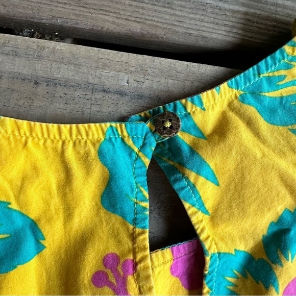 Vintage Blue Water Yellow Floral Dress Tropical Sleeveless Beach Vacation Mini S - Picture 9 of 15